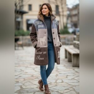 Rue Grenelle vintage wool oversized fleece winter jacket warm & comfy coat